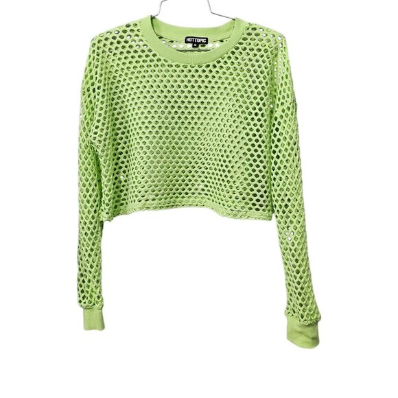 💥Hot Topic Neon Green Fishnet Mesh Oversized Crop Top - Picture 2 of 7